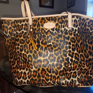 Leopard print Coach tote handbag